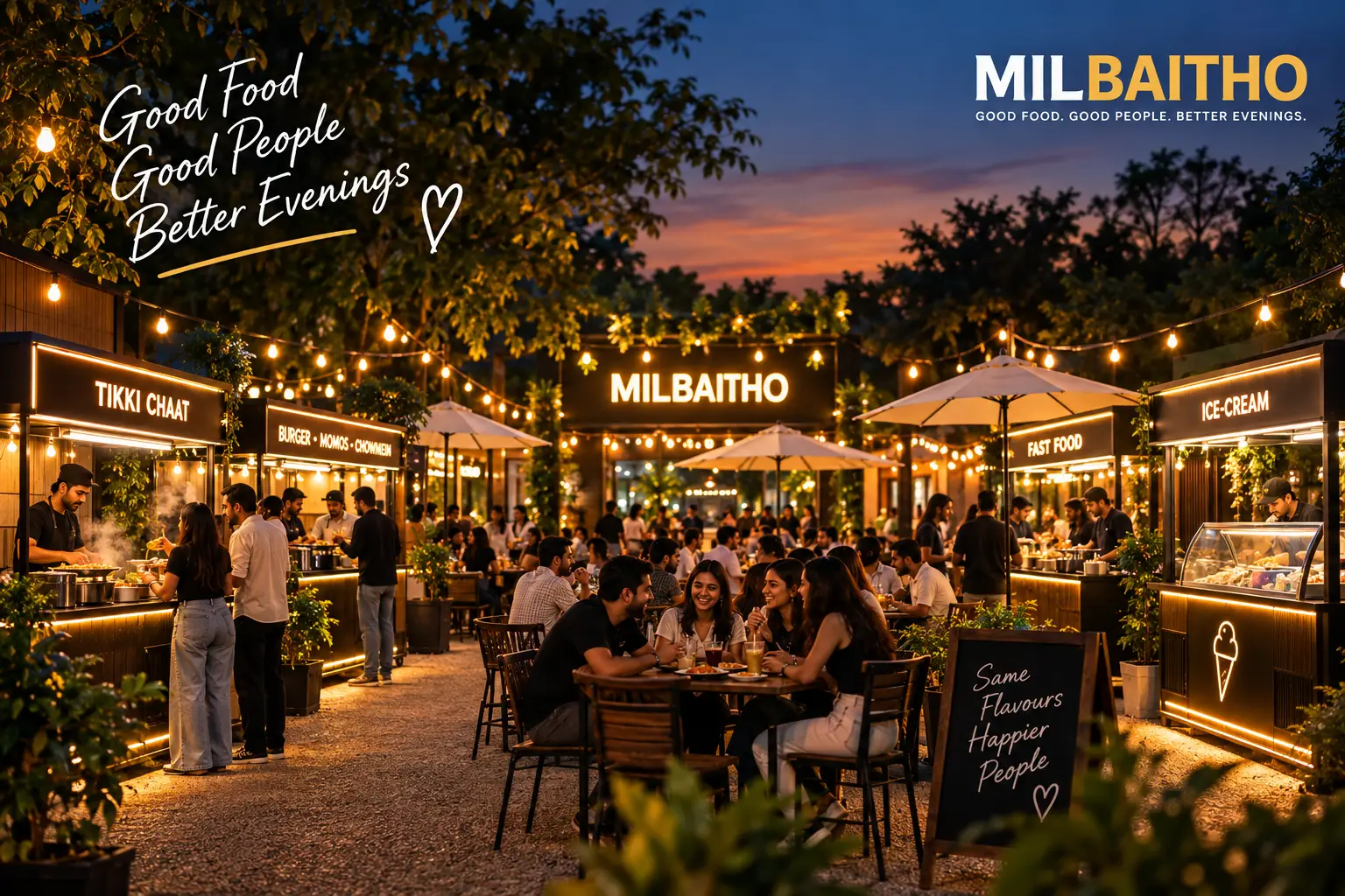 Family enjoying food together at Milbaitho