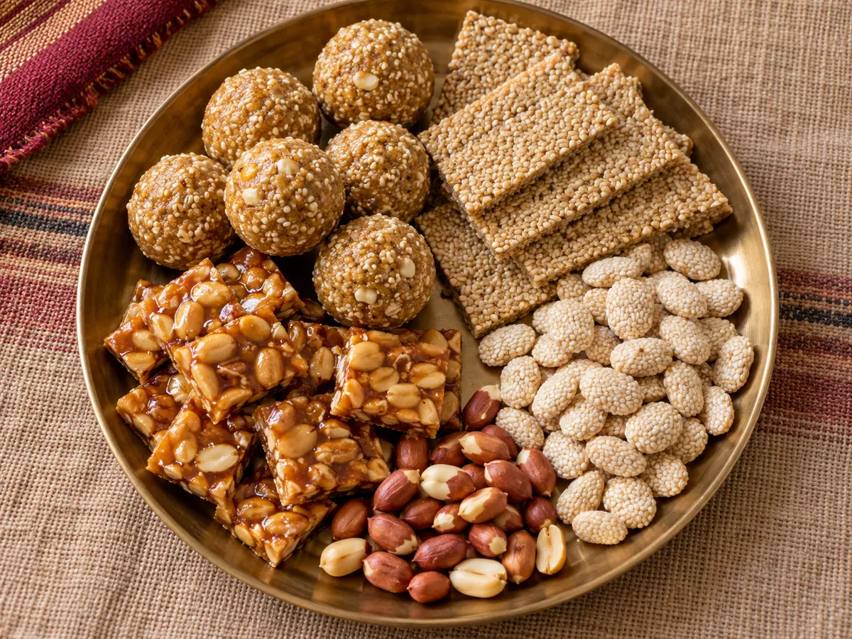 Til laddoo, gajak and rewri winter festival snacks